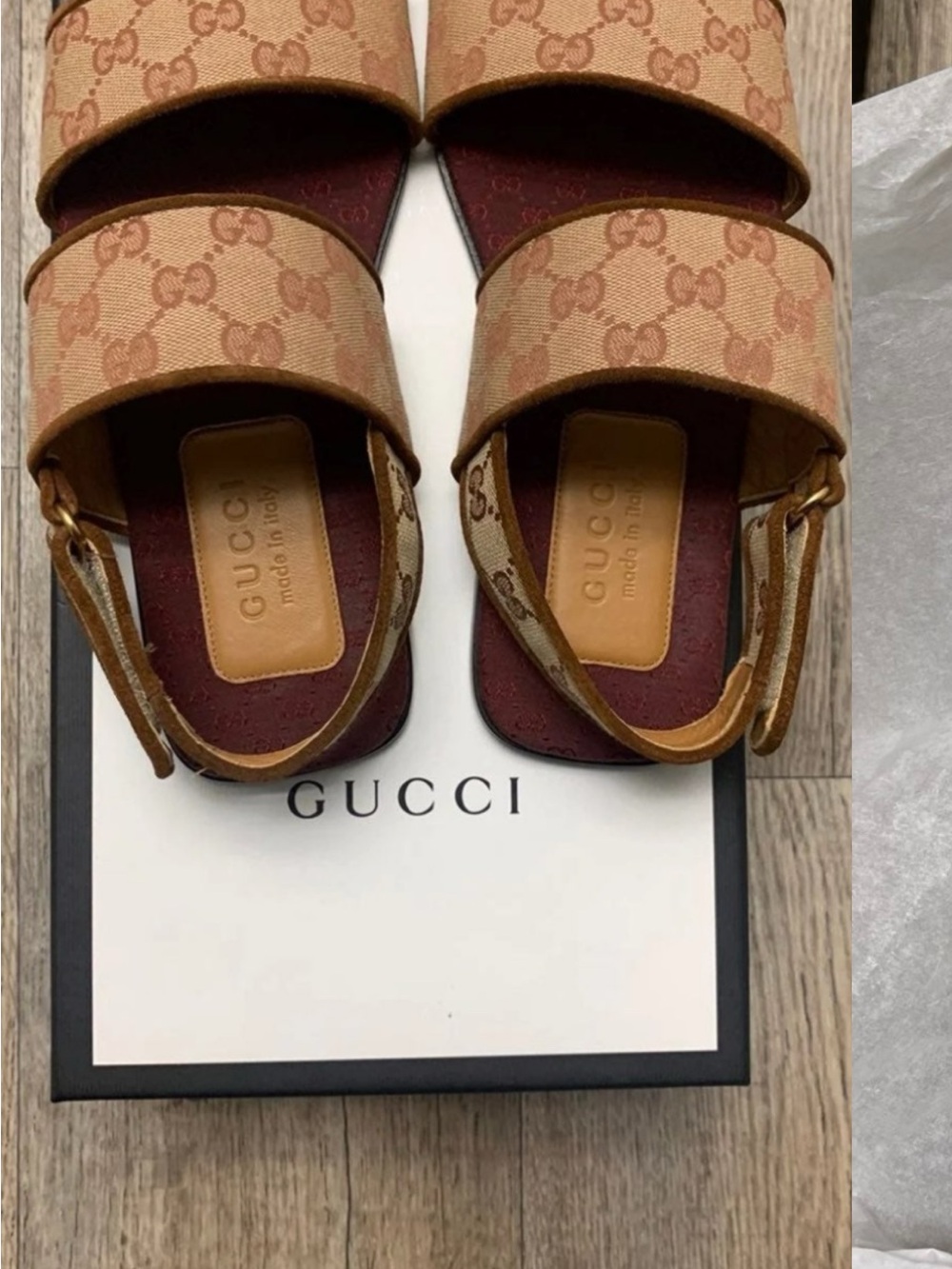 Gucci Beige GG Canvas Double-Strap Slide Sandals
